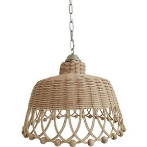 Belkıs Rattan Rattan Bambu Hasır Sarkıt Avize Boncuklu 35 cm