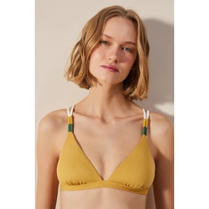 Blanca Üçgen Fit Dokulu Ve Makromeli Sarı Bikini Üstü