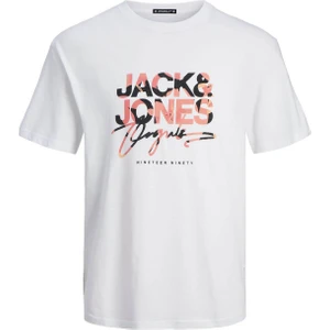 Jack & Jones Erkek T-Shirt Beyaz 12255517 Joraruba Aopbrandıng Tee Ss Crew Neck Ln