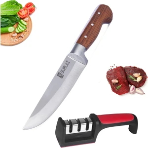 Pro Kurban Bıçağı 2'Li Set Bileme Aparatlı Mutfak Bıçağı Et Bıçağı