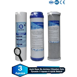 Açık Kasa Su Arıtma Cihazı Uyumlu 3 Aşama Cift Karbonlu 6 Aylık Filtre Bakım Seti
