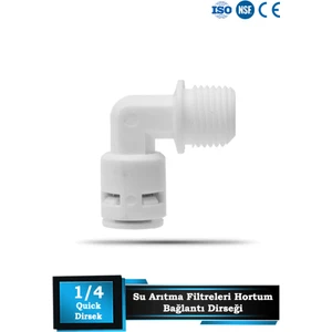 Su Arıtma Cihazlarına Uyumlu 1/4 Bir Taraf Dişli Diğer Taraf Quick Dirsek