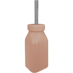 Oioi Silikon Şişe ve Pipet - Woody Brown / Powder Grey