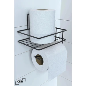 Alsi Home Yapışkanlı Tuvalet Kağıtlığı Tutacağı Askısı Siyah Metal Tuvalet Kağıtlık Raflı Tuvalet Kağıtlığı