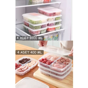 Krm Home 8'li Saklama Seti (4 Ad 400 Ml) (4 Ad 1000 Ml) 4 Bölmeli Buzluk Et ve Sebze Saklama Kabı