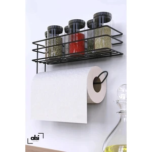 Alsi Home Yapışkanlı Raflı Kağıt Rulo Havluluk Peçetelik Havlu Kağıtlık Pratik Siyah Banyo Düzenleyici Raf