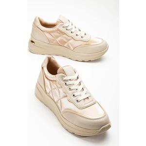 Paraşüt Malzeme Kalın Taban Bağlı Bej Kadın Spor Ayakkabı
