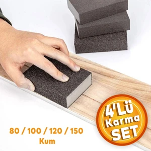(4'LÜ SET) Takoz Sünger Zımpara 80-100-120-150 Kum Karma Paket Kübik El Zımparası Islak Kuru