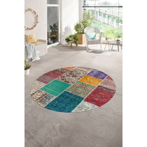 Napoli Home Dijital Kaymaz Yıkanabilir Patchwork Yuvarlak Balkon Mutfak Salon Halısı, N-Y-Patchwork-01-Renkli,