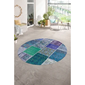 Napoli Home Dijital Kaymaz Yıkanabilir Patchwork Yuvarlak Balkon Mutfak Salon Halısı, N-Y-Patchwork-01-Mavi,