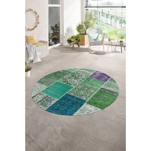 Napoli Home Dijital Kaymaz Yıkanabilir Patchwork Yuvarlak Balkon Mutfak Salon Halısı, N-Y-Patchwork-01-Yeşil,