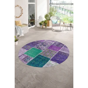Napoli Home Dijital Kaymaz Yıkanabilir Patchwork Yuvarlak Balkon Mutfak Salon Halısı, N-Y-Patchwork-01-Mor,