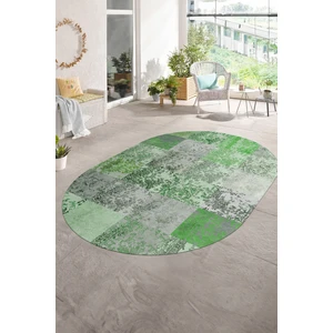 Napoli Home Dijital Kaymaz Yıkanabilir Patchwork Oval Yolluk Mutfak Salon Halısı, N-O-Patchwork-17-Yeşil,