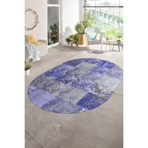 Napoli Home Dijital Kaymaz Yıkanabilir Patchwork Oval Yolluk Mutfak Salon Halısı, N-O-Patchwork-17-Mavi,