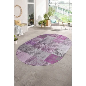 Napoli Home Dijital Kaymaz Yıkanabilir Patchwork Oval Yolluk Mutfak Salon Halısı, N-O-Patchwork-17-Pembe,