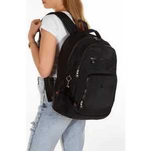 NP288 Unisex Su Geçirmez Kumaş Günlük Okul Seyahat Siyah Sırt Çantası