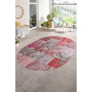 Napoli Home Dijital Kaymaz Yıkanabilir Patchwork Oval Yolluk Mutfak Salon Halısı, N-O-Patchwork-17-Kırmızı,
