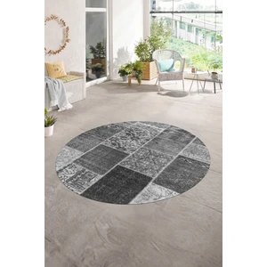Napoli Home Dijital Kaymaz Yıkanabilir Patchwork Yuvarlak Balkon Mutfak Salon Halısı, N-Y-Patchwork-01-Gri,