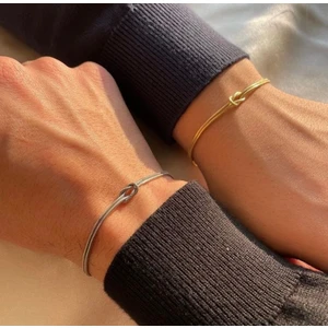 DMR Accessoire 925 Ayar Gümüş Düğüm Çift Bileklik Gold Gümüş Sevgili Bilekliği