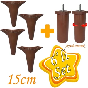 Zelve 6'lı Set Mobilya Ünite Çekyat Koltuk Kanepe Ayarlı M8 Destek Ayağı 15 cm Ceviz Renk Baza Ayak