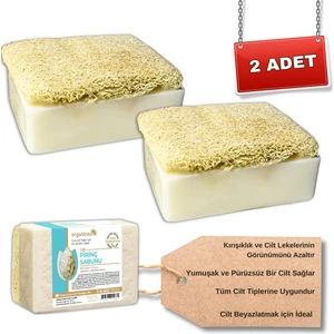 Doğal Kabak Lifli Pirinç Sabunu 120 gr x 2 Adet Tüm Cilt Tipleri Için Beyazlatma Etkili E ve B Vitaminli