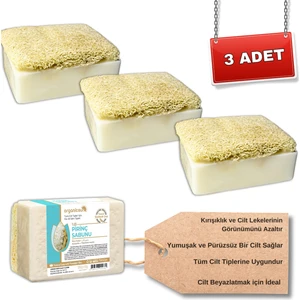 Doğal Kabak Lifli Pirinç Sabunu 120 gr x 3 Adet Tüm Cilt Tipleri Için Beyazlatma Etkili E ve B Vitaminli