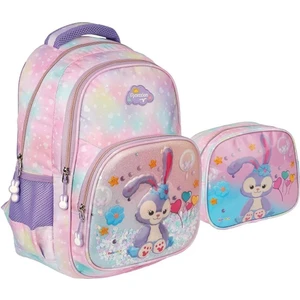 Kız Çocuk Kabartmalı Figürlü ve Pullu 3'lü Takım Ilkokul Sırt Çantası Beslenme ve Kalemlikli