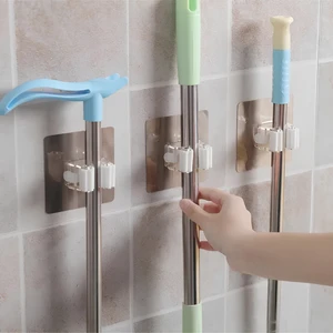3 Adet Vekorr Mutfak Banyo Askı Yapışkanlı Duvara Monte Fırça Süpürge Mop ve Paspas Tutucu Gold