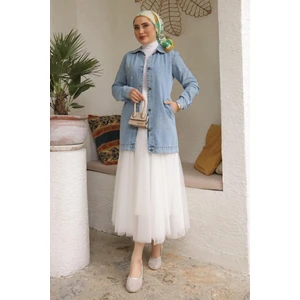 Mavi Taşlı Cepli Kot Ceket