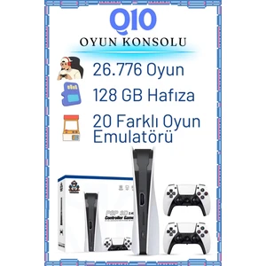 Q10 Game Stick Retro 26776 Oyunlu 4K Hd 2.4g Kablosuz 2 Kol 128GB Ps5 Temalı
