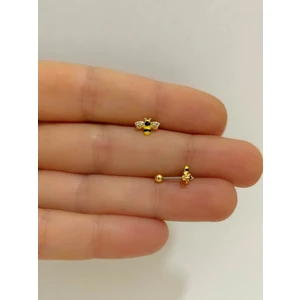Ares Collection Cerrahi Çelik Arı Tragus Helix Kıkırdak Kulak Memesi Uyumlu Piercing Küpe (1 Adet )