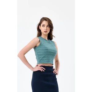 Çağla Bisiklet Yaka Kolsuz %95 Pamuklu Fitilli Kaşkorse Crop Atlet Body