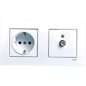 Karre Beyaz Tv Uydu Prizi + Topraklı Priz 2li Set