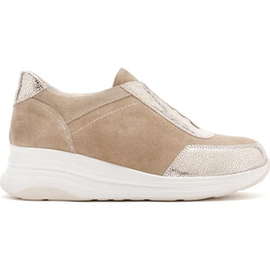 Kadın Bej Bağcıklı Deri Sneaker