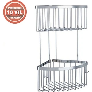 Çelik Banyo Derin Şampuanlık 2 Katlı Paslanmaz Pirinç 19X19 Cm Şampuanlık Köşe Süngerlik