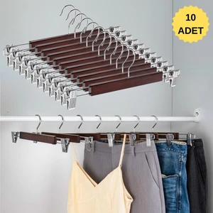 Ahşap Etek Pantolon Askısı Mandallı Lüks Askılık Vernikli Renk 10 Adet