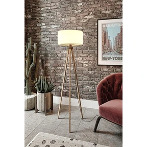 Modern Lambader Kumaş Abajur Ahşap Ayak Krem Kahve LY509