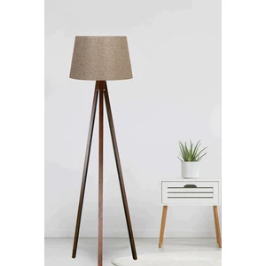 Bej Kumaş Lambader Ahşap Kahve Ayak Konik Klasik Başlık LY581