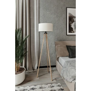 Yuvarlak Bej Kumaş Başlık Mdf Tripod Kahve Ayak LY520