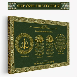 Adınıza Ailenize işyerinize Sevdiklerinize Özel Üretim islami Duvar Tablosu - Bismillahirrahmanirrahim, Ayetel Kürsi, Felak Nas Sureleri, Bereket Duası Motifleriyle -Dini Dekoratif Kanvas Tablo