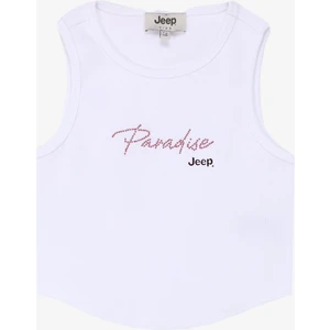 Ekru Kız Çocuk Bisiklet Yaka Crop Top Taşlı Atlet C4SG-TST4006