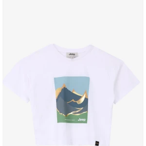 Ekru Kız Çocuk Bisiklet Yaka Crop Top Baskılı T-Shirt C4SG-TST4014