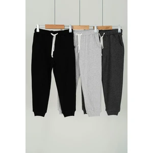 For You Kids 3'lü Cepli Siyah Gri Antrasit Erkek Çocuk Jogger Set