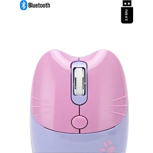 Sevimli Kedi Kablosuz Mor Mouse Bluetooth + 2.4g Dual Mode