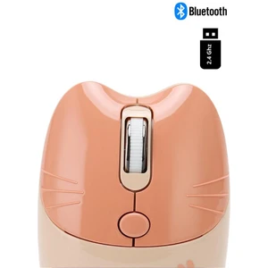 Sevimli Kedi Kablosuz Pudra-Bej Mouse Bluetooth + Dual Mode