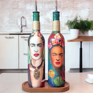 Mes Reves Design Özel Tasarım 750 ml Zeytinyağı Sıvıyağ Şişesi Yağdanlık Yağlık Sirkelik Sosluk 2'li Set, Dekor