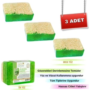 Doğal Kabak Lifli Aloe Vera Sabunu 120 gr x 3 Adet Tüm Cilt Tipleri Için B ve E Vitaminli