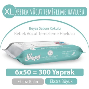 Xl Beyaz Sabun Kokulu Bebek Vücut Temizleme Havlusu 6X50 (300 Yaprak)