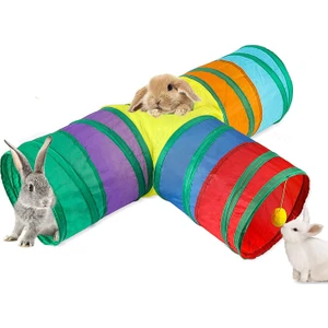 Tavşan Tünelleri ve Tüpleri Katlanabilir 3 Yollu Tavşan Sığınağı Küçük Hayvan Aktivite Tüneli Oyuncakları Cüce Tavşanlar Bunny Kitty ile Uyumlu (Yurt Dışından)