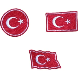 Keskin Nakış Ütü ile Yapışan Arma Yama Patch Türk Bayrağı Üçlü Set